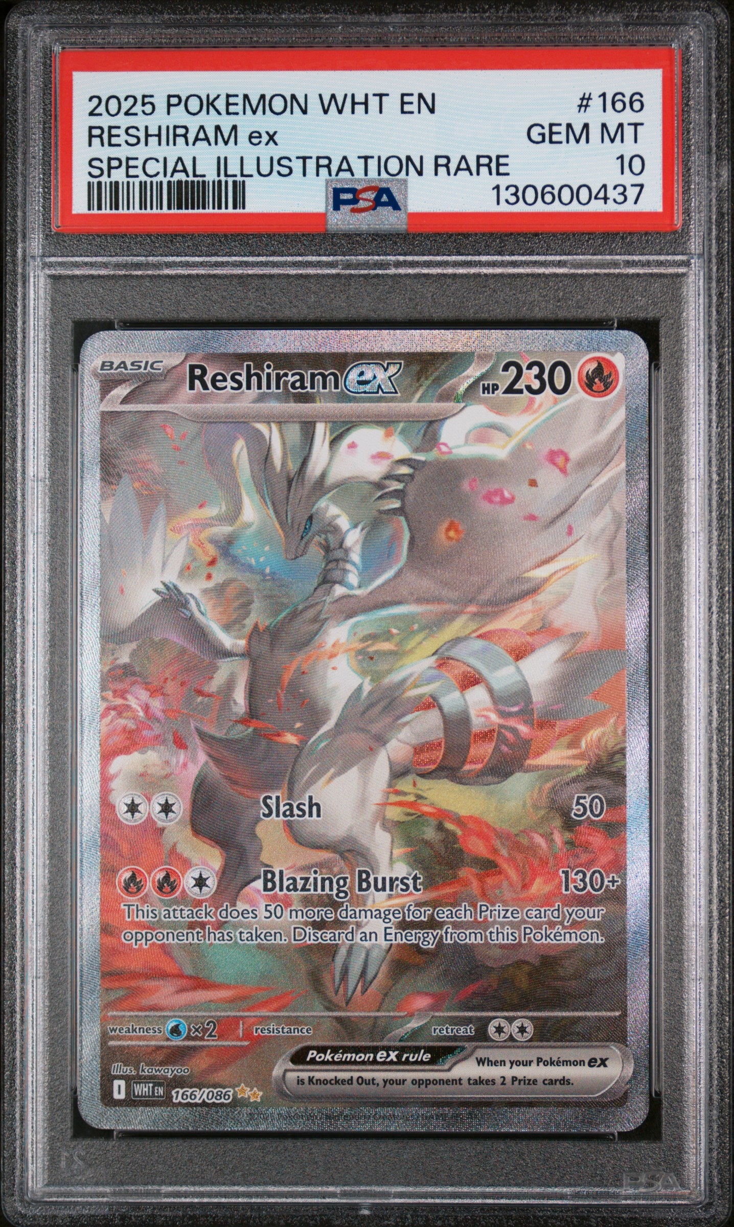2025 Pokemon Wht En-White Flare Reshiram Ex #166 PSA 10