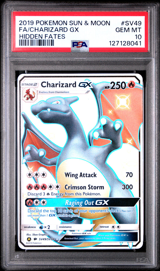 2019 Pokemon Sun & Moon Hidden Fates Fa/Charizard Gx #SV49 PSA 10