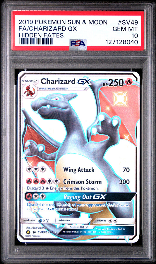 2019 Pokemon Sun & Moon Hidden Fates Fa/Charizard Gx #SV49 PSA 10