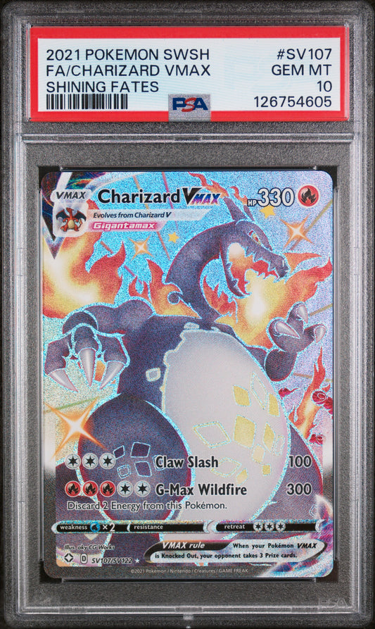 2021 Pokemon Sword & Shield Shining Fates Fa/Charizard Vmax #SV107 PSA 10