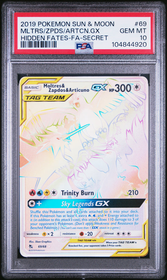 2019 Pokemon Sun & Moon Hidden Fates Mltrs/Zpds/Artcn.Gx #69 PSA 10