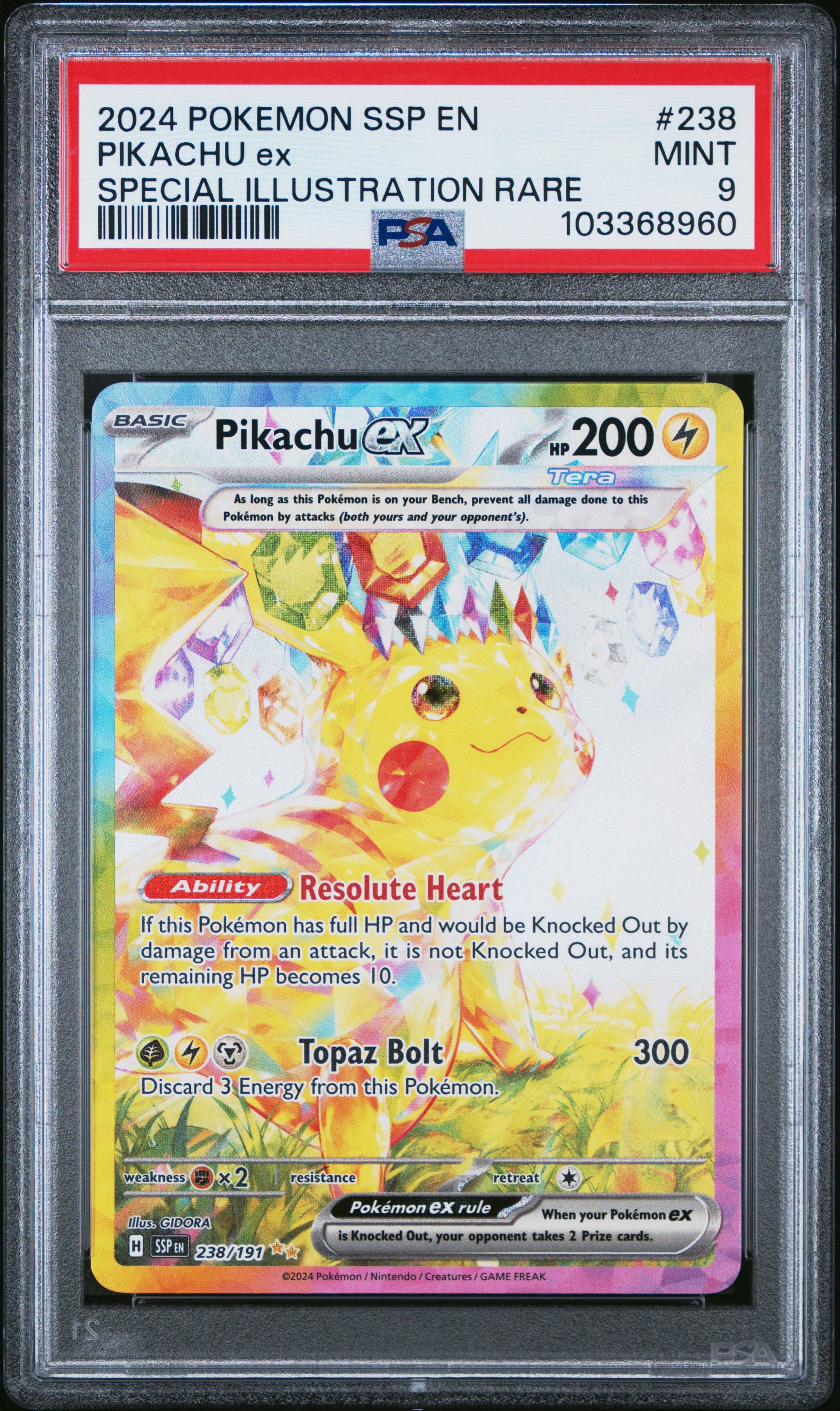2024 Pokemon Ssp En-Surging Sparks Pikachu Ex #238 PSA 9