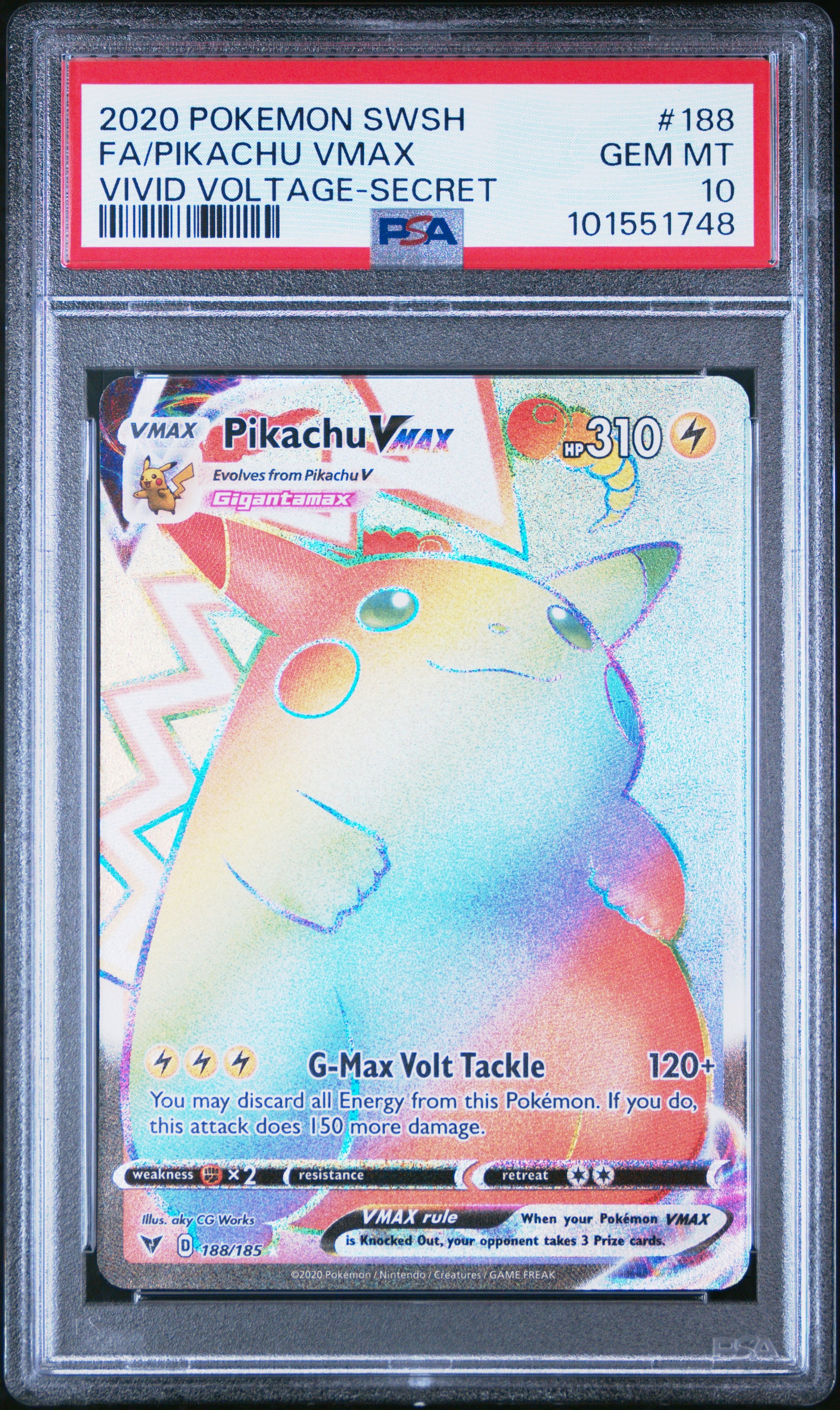 2020 Pokemon Sword & Shield Vivid Voltage Fa/Pikachu Vmax #188 PSA 10