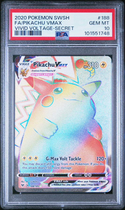 2020 Pokemon Sword & Shield Vivid Voltage Fa/Pikachu Vmax #188 PSA 10