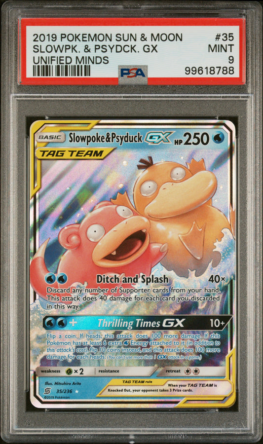 2019 Pokemon Sun & Moon Unified Minds Slowpk. & Psydck. Gx #35 PSA 9