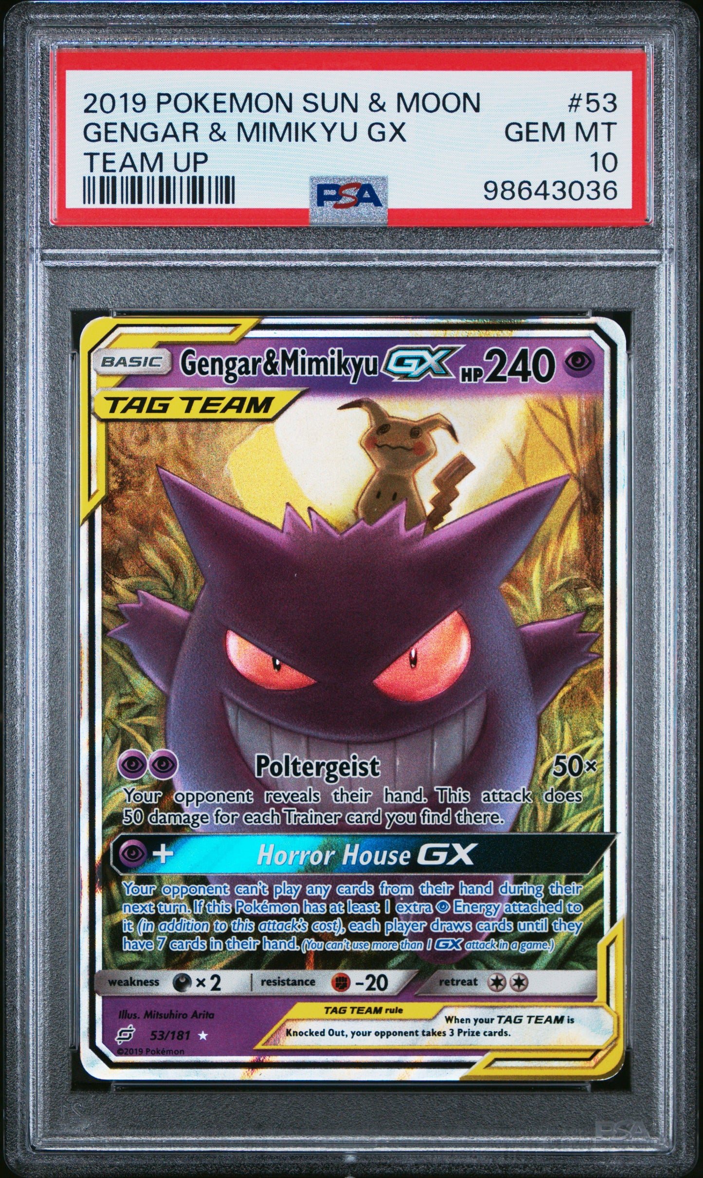 2019 Pokemon Sun & Moon Team Up Gengar & Mimikyu Gx #53 PSA 10