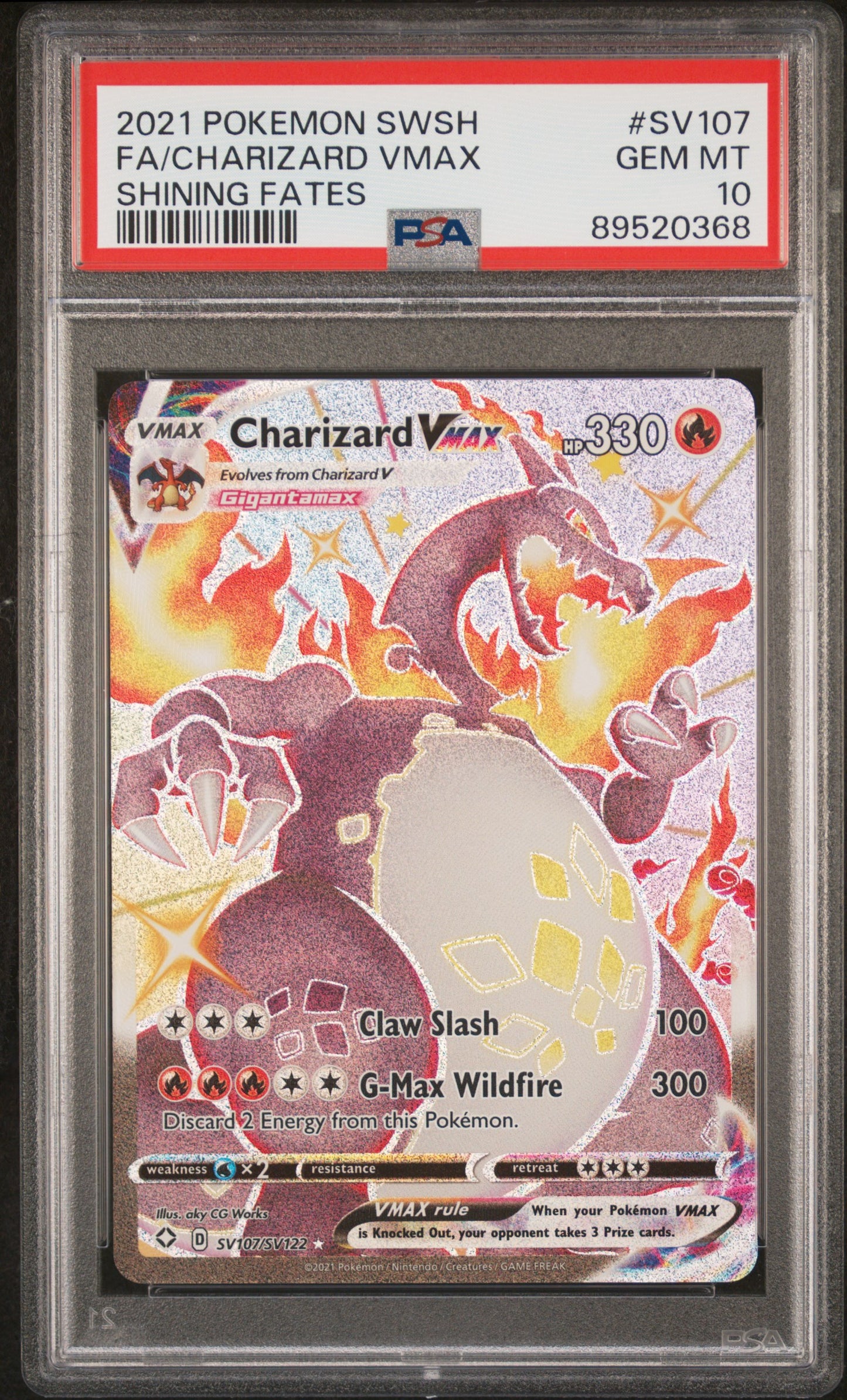 2021 Pokemon Sword & Shield Shining Fates Fa/Charizard Vmax #SV107 PSA 10