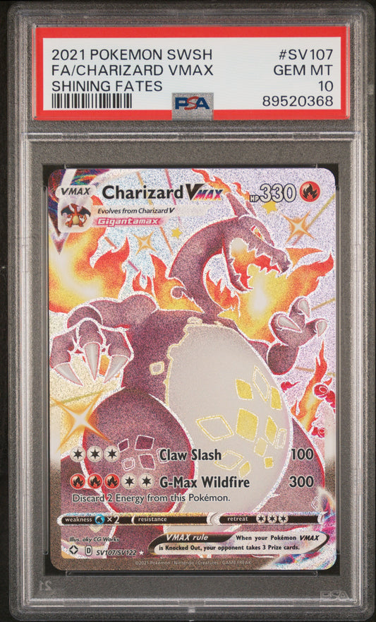 2021 Pokemon Sword & Shield Shining Fates Fa/Charizard Vmax #SV107 PSA 10