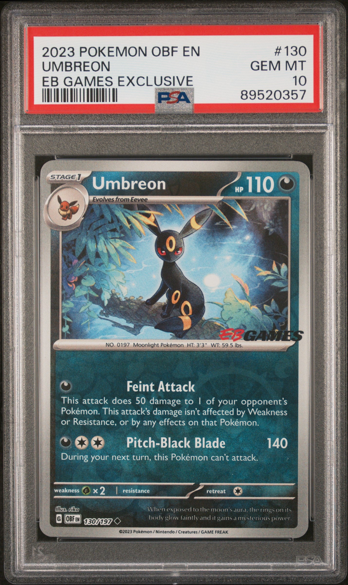 2023 Pokemon Obf En-Obsidian Flames Umbreon #130 PSA 10