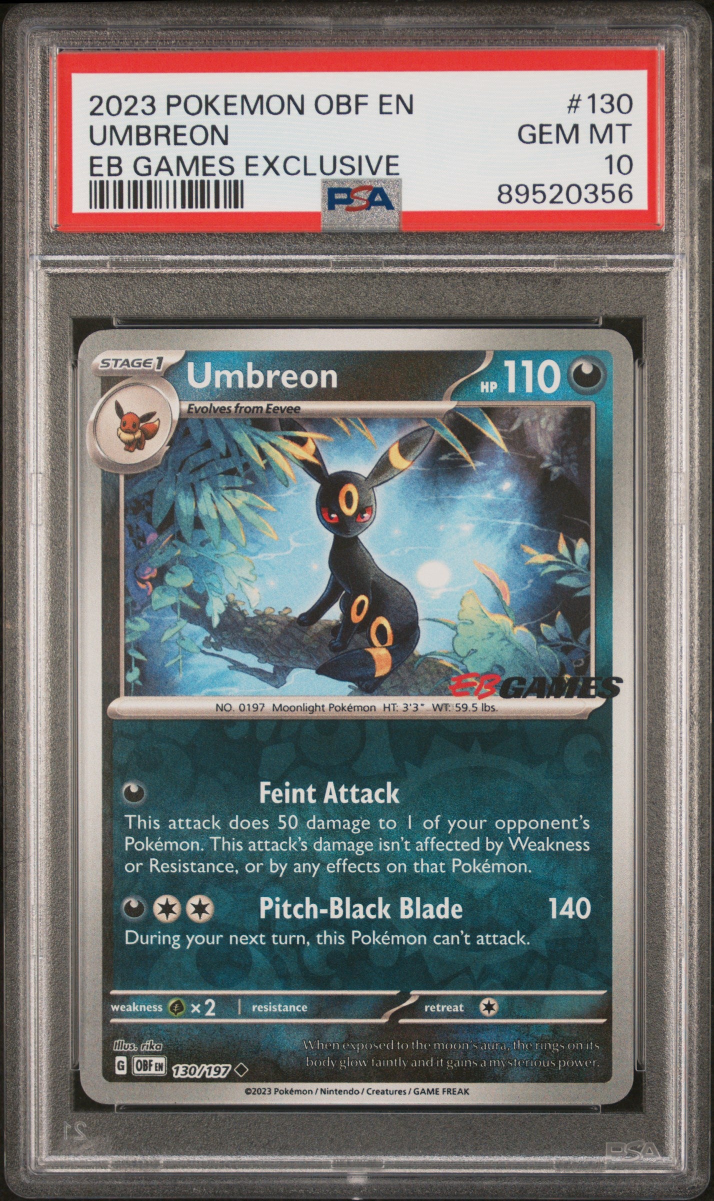 2023 Pokemon Obf En-Obsidian Flames Umbreon #130 PSA 10