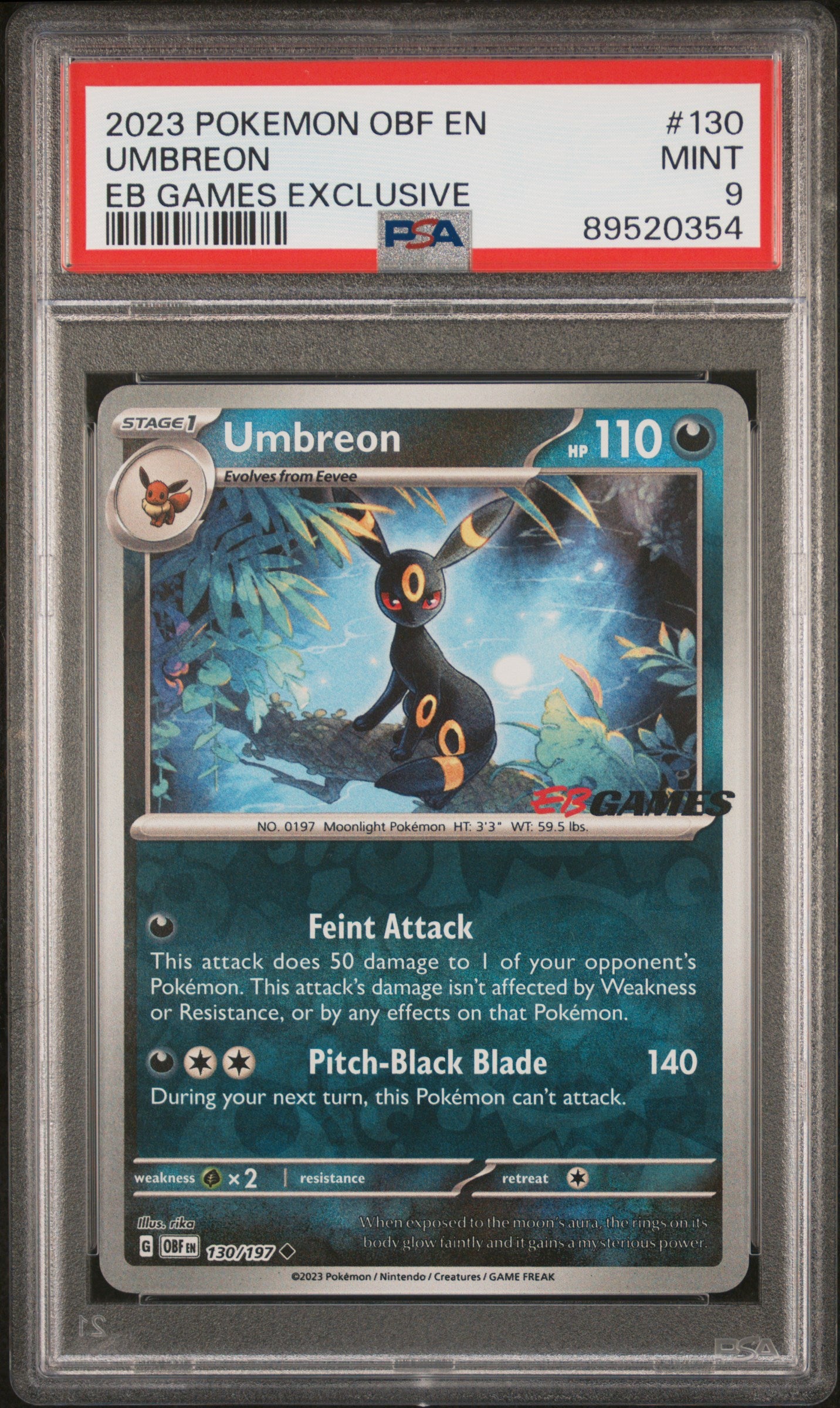 2023 Pokemon Obf En-Obsidian Flames Umbreon #130 PSA 9
