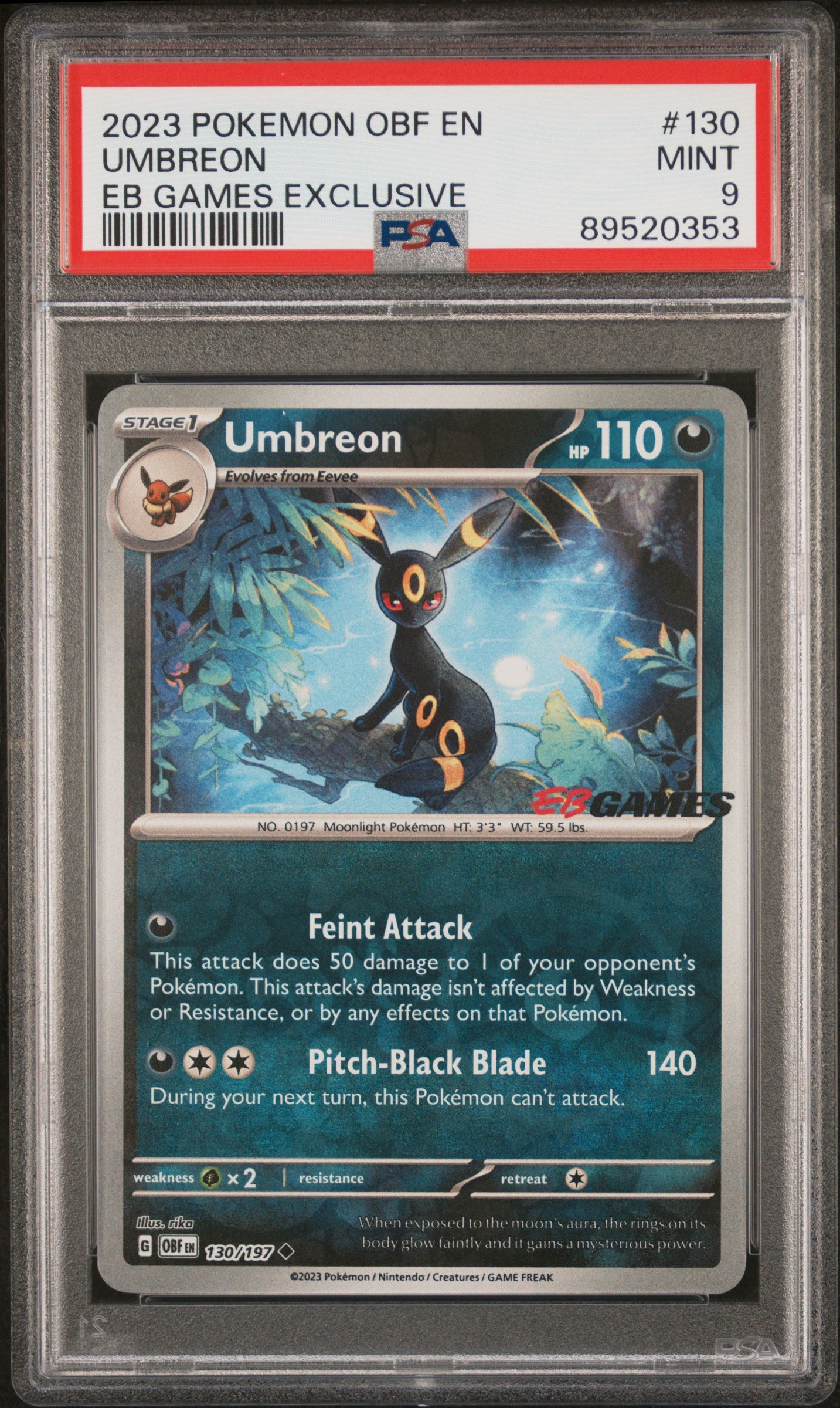 2023 Pokemon Obf En-Obsidian Flames Umbreon #130 PSA 9
