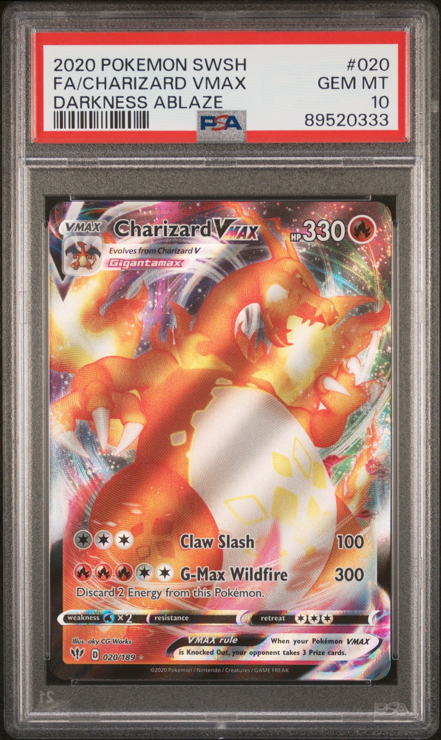 2020 Pokemon Sword & Shield Darkness Ablaze Fa/Charizard Vmax #020 PSA 10