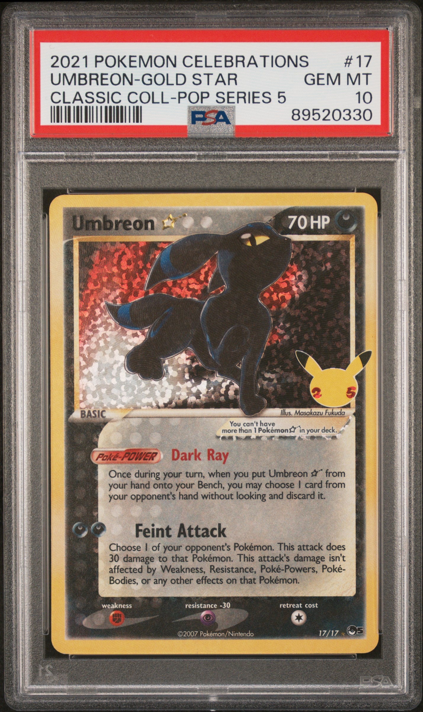 2021 Pokemon Celebrations Classic Collection Umbreon-Gold Star #17 PSA 10
