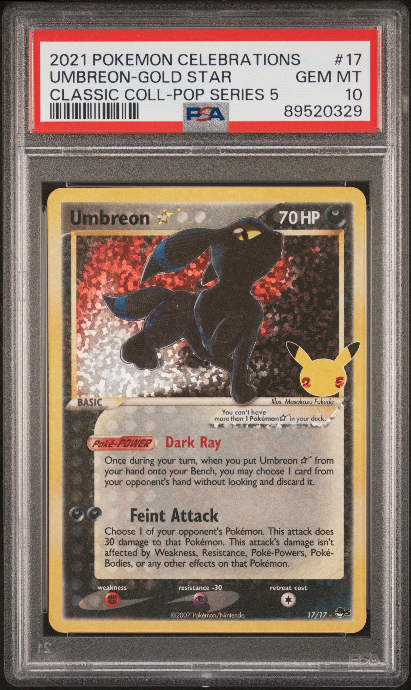 2021 Pokemon Celebrations Classic Collection Umbreon-Gold Star #17 PSA 10