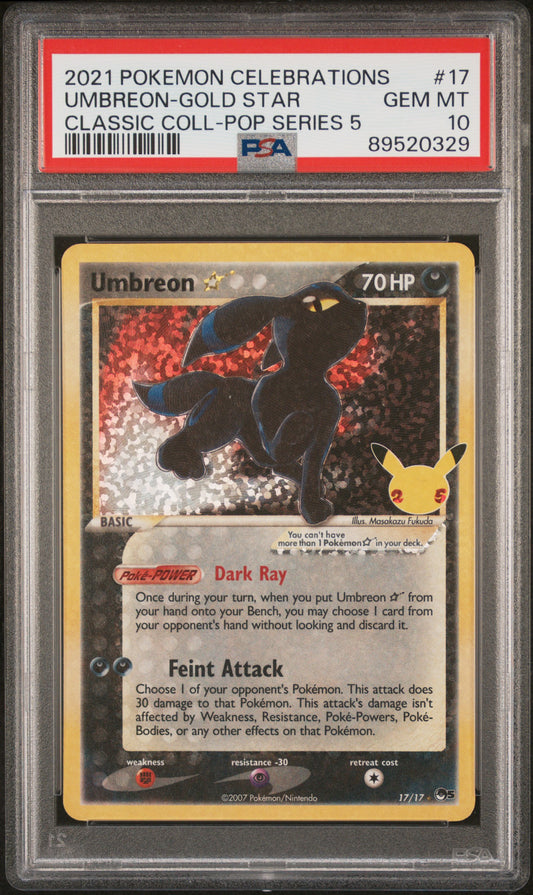 2021 Pokemon Celebrations Classic Collection Umbreon-Gold Star #17 PSA 10