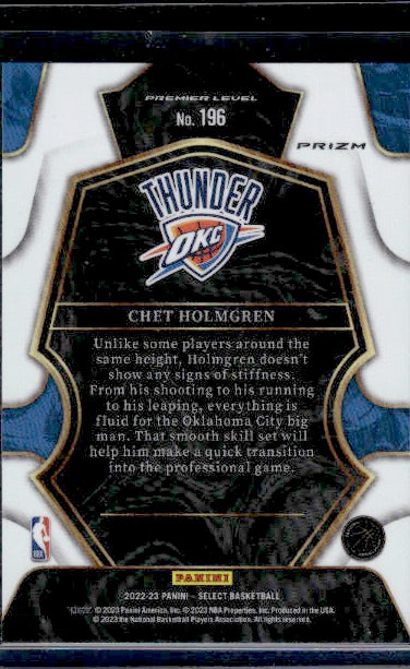 2022-23 Panini Select #196 Chet Holmgren Tri-Color Prizms