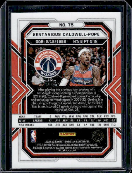 2021-22 Panini Obsidian #75 Kentavious Caldwell-Pope Electric Etch Green #/25