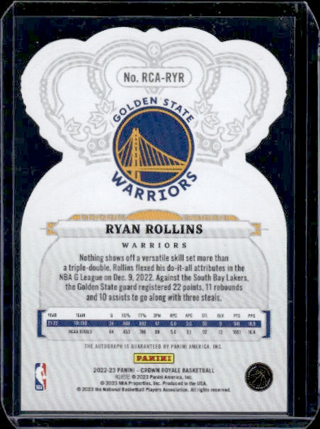 2022-23 Panini Crown Royale #RCA-RYR Ryan Rollins Rookie Crown Auto Purple #/25