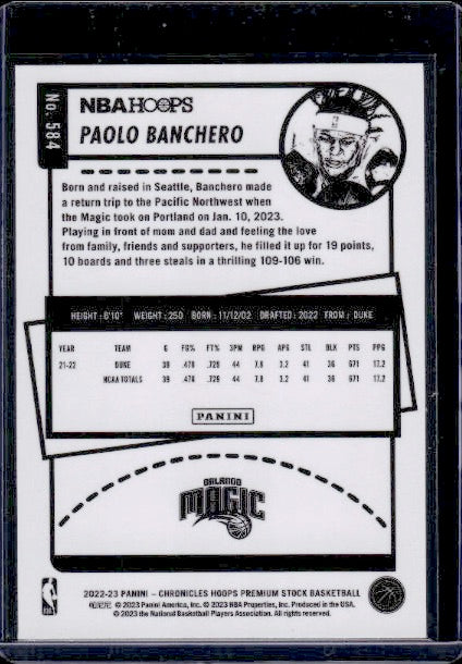 2022-23 Panini Chronicles #584 Paolo Banchero RC