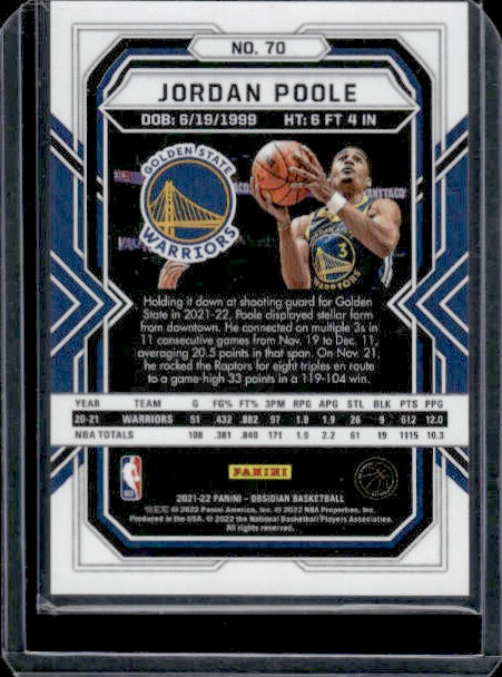 2021-22 Panini Obsidian #70 Jordan Poole