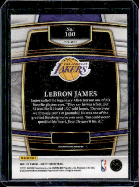 2021-22 Panini Select #100 LeBron James Tri-Color Prizms