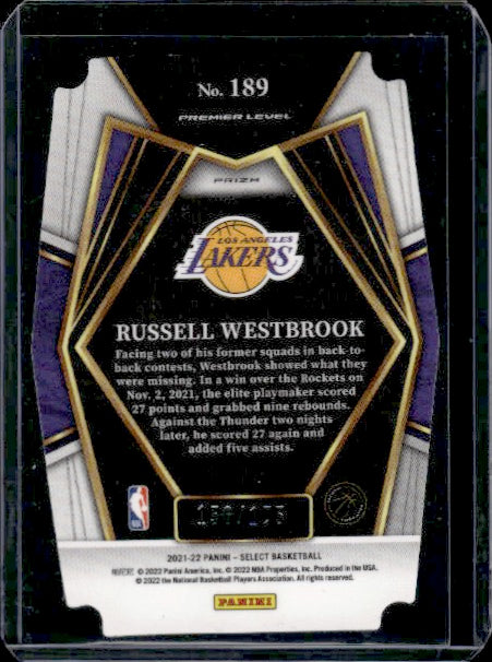 2021-22 Panini Select #189 Russell Westbrook Maroon Prizms Die Cut #/175