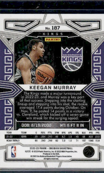 2022-23 Panini Obsidian #187 Keegan Murray RC