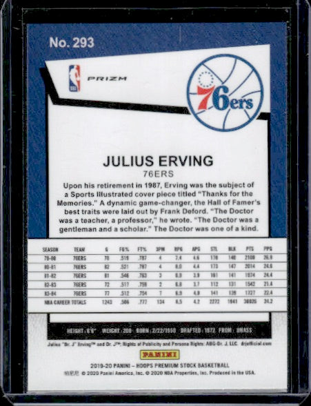 2019-20 Hoops Premium Stock #293 Julius Erving Prizms Pulsar