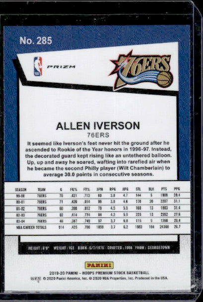 2019-20 Hoops Premium Stock #285 Allen Iverson Prizms Pulsar