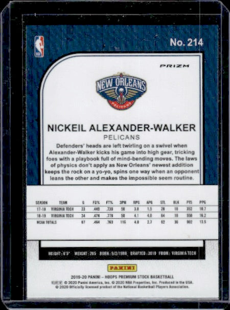 2019-20 Hoops Premium Stock #214 Nickeil Alexander-Walker Prizms Pulsar