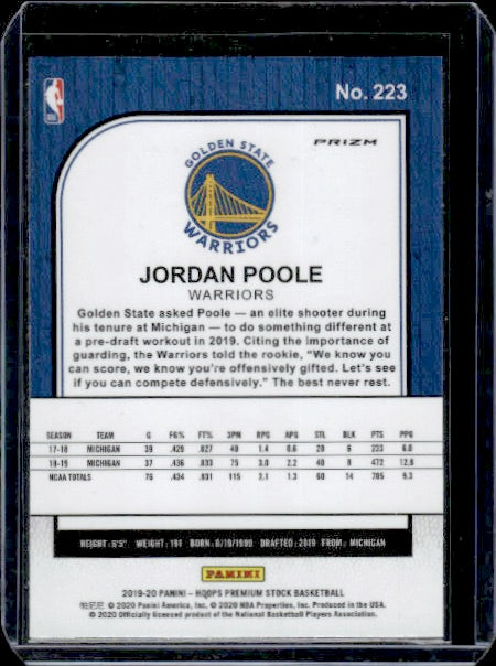 2019-20 Hoops Premium Stock #223 Jordan Poole Prizms Pulsar