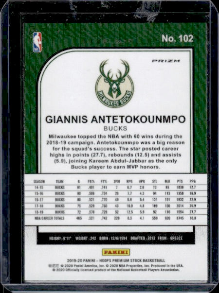 2019-20 Hoops Premium Stock #102 Giannis Antetokounmpo Prizms Pulsar