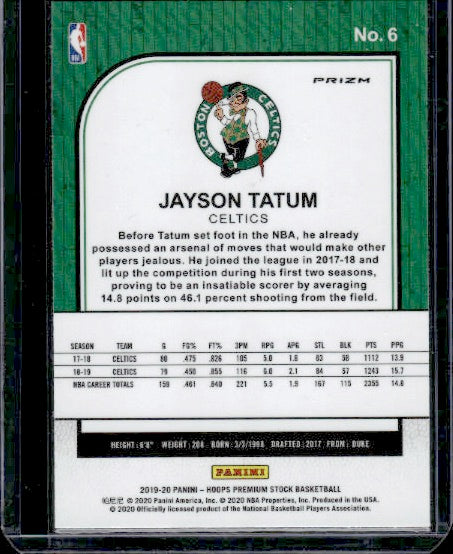 2019-20 Hoops Premium Stock #6 Jayson Tatum Prizms Pulsar