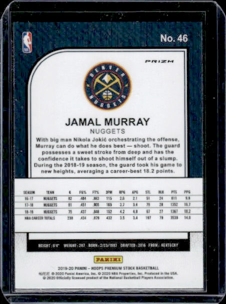 2019-20 Hoops Premium Stock #46 Jamal Murray Prizms Pulsar