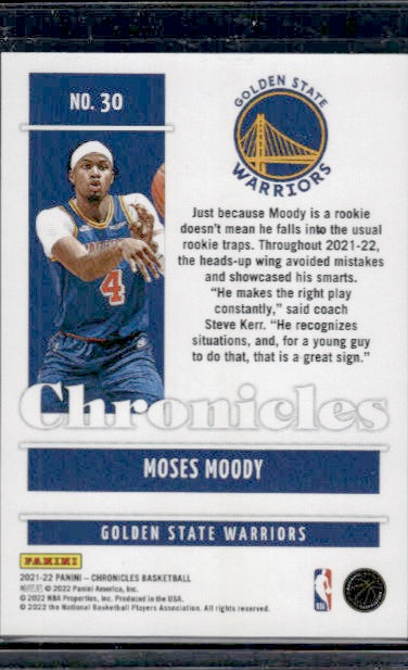 2021-22 Panini Chronicles #30 Moses Moody 75th Anniversary #/75 SN