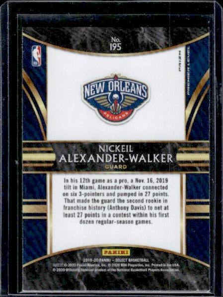 2019-20 Panini Select #195 Nickeil Alexander-Walker Silver Prizms RC