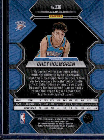 2022-23 Panini Mosaic #236 Chet Holmgren Mosaic RC