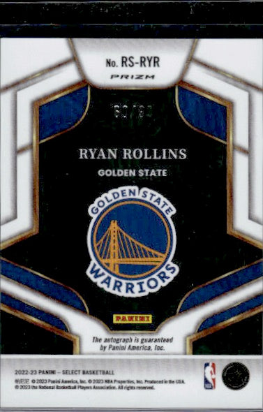 2022-23 Panini Select #RS-RYR Ryan Rollins Rookie Signatures Red Prizms #/99 RC