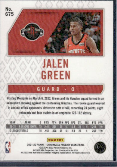 2021-22 Panini Chronicles #675 Jalen Green RC