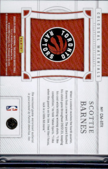 2022-23 Panini National Treasures #CM-BTR Scottie Barnes Colossal Materials #/99