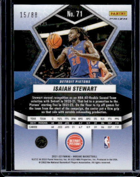 2021-22 Panini Mosaic #71 Isaiah Stewart Choice Fusion Red & Yellow #/88