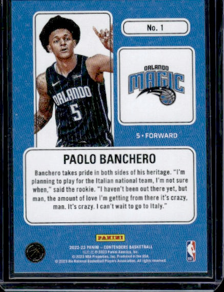 2022-23 Panini Contenders #1 Paolo Banchero Lottery Ticket