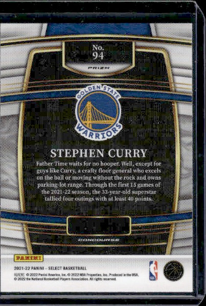 2021-22 Panini Select #94 Stephen Curry Green White Purple Prizms