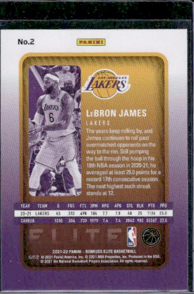 2021-22 Donruss Elite #2 LeBron James