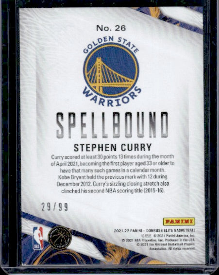 2021-22 Donruss Elite #26 Stephen Curry Spellbound Blue #/99