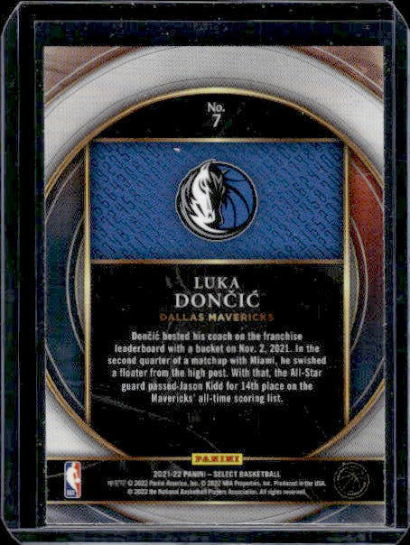 2021-22 Panini Select #7 Luka Doncic Select Numbers