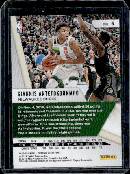 2018-19 Panini Threads #5 Giannis Antetokounmpo