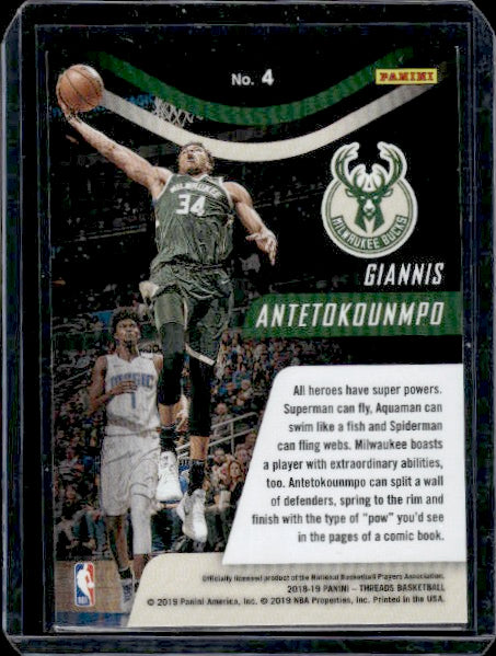 2018-19 Panini Threads #4 Giannis Antetokounmpo Bringing Down the House