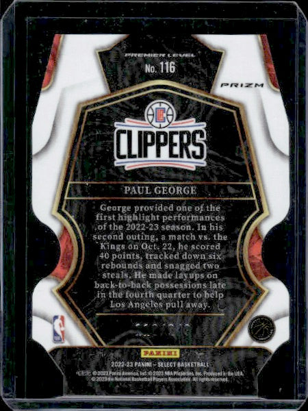 2022-23 Panini Select #116 Paul George Blue Prizms Die Cut #/249